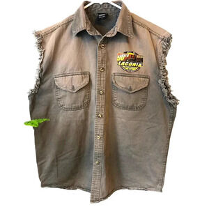 Y2K Lightning clothing Cotton Motorcycle Button Up Sleeveless Shirt Men Size L